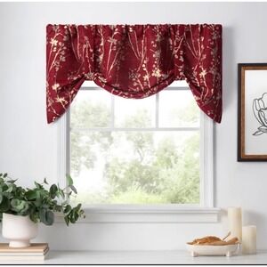Winston Porter Red/Gold Floral Tie-Up Window Valance